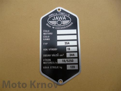 Štítek typový - Jawa 354